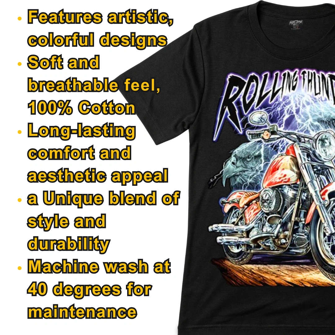 Rolling Thunder Motorcycle Graphic Tee for Riders - Magic Mystic Shoppe Rolling Thunder Motorcycle Graphic Tee for Riders - Image 5