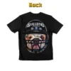 Back view of a black t-shirt featuring a bulldog wearing a football helmet graphic