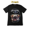 Front view of a black t-shirt featuring a bulldog wearing a football helmet graphic