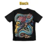 Back view of a black t-shirt featuring a Celestial Azure Dragon Rock Skull graphic design.