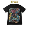 Front view of a black t-shirt featuring a Celestial Azure Dragon Rock Skull graphic design.