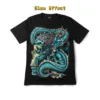 Front view of a black t-shirt featuring a Celestial Azure Dragon Rock Skull graphic design, glow in the dark effect.