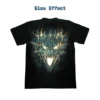 Back view of the black t-shirt featuring a close-up of a fiery magic dragon engulfed in flames. Glow in the dark effect