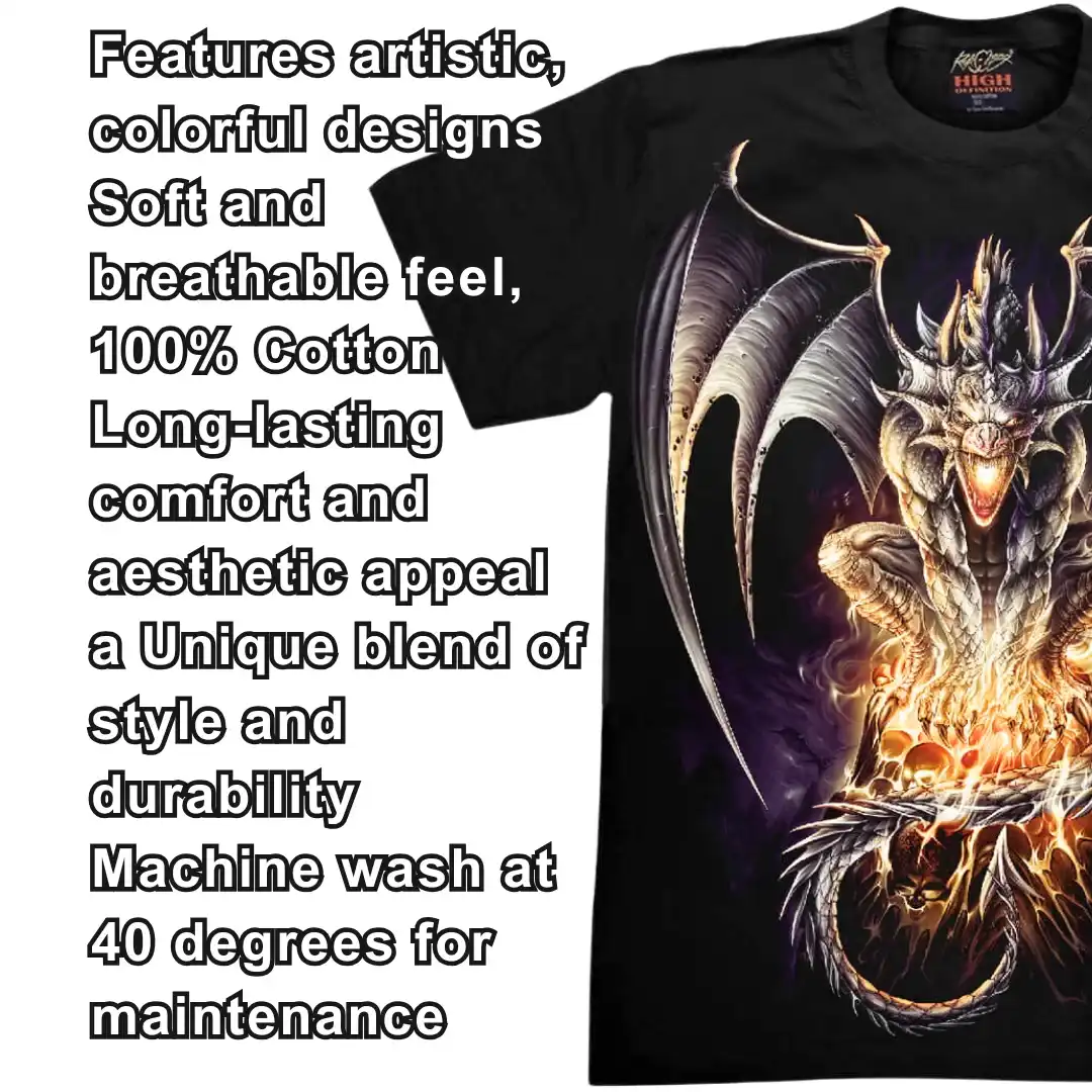 Fiery Magic Dragon Graphic Tee — Glow Fantasy - Magic Mystic Shoppe Close-up of the 100% cotton fabric texture for the fiery magic dragon graphic tee.