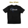 Back view of a word "Charm" t-shirt showcasing the glow-in-the-dark effect.