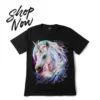 Promotional "Shop Now" banner for a magic mystic unicorn graphic t-shirt.