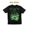 Back view of the mystic owl and skull graphic t-shirt showing the high-intensity green glow-in-the-dark effect
