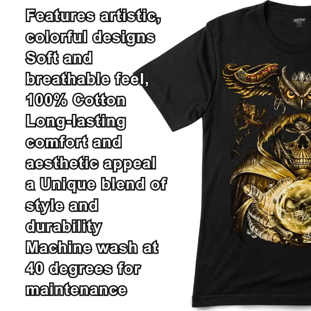 Mystic Owl Magic Skull Graphic Tee — Glowing Energy Orb - Magic Mystic Shoppe Close-up of premium 100% cotton fabric texture showing durability and soft material quality.