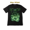 Front view of the mystic owl and skull graphic t-shirt showing the high-intensity green glow-in-the-dark effect on a black background