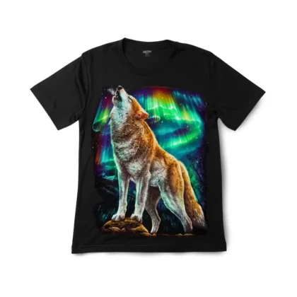 Northern Lights Wolf Graphic Tee — Glow-in-the-Dark