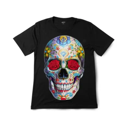 Sugar Skull & Rose Graphic Tee — Glow-in-the-Dark