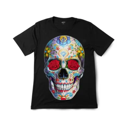 Sugar Skull Rose Graphic Tee — Glow-in-the-Dark