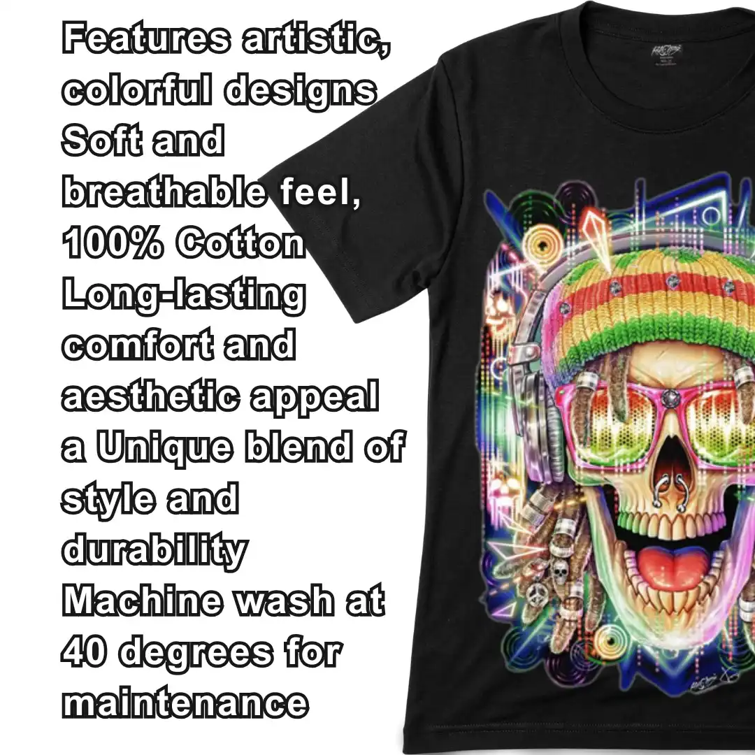 Vibrant Skull & Headphones Graphic Tee — Glow-in-the-Dark - Magic Mystic Shoppe Vibrant Skull & Headphones Graphic Tee — Glow-in-the-Dark - Image 5