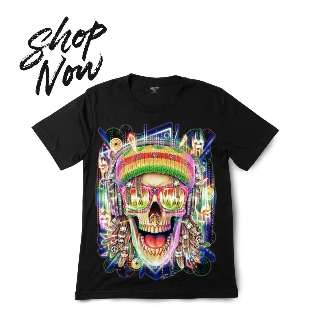 Vibrant Skull & Headphones Graphic Tee — Glow-in-the-Dark - Magic Mystic Shoppe Vibrant Skull & Headphones Graphic Tee — Glow-in-the-Dark - Image 8