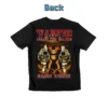 Back view of a black t-shirt featuring a wanted cowboy skull with the text "Wanted Dead or Alive".