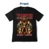 Front view of a black t-shirt featuring a wanted cowboy skull with the text "Wanted Dead or Alive".