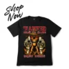 Promotional "Shop Now" banner for the wanted cowboy skull graphic t-shirt.