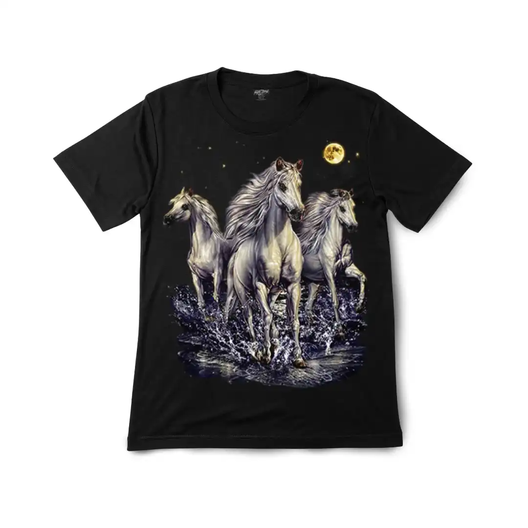 Wild Horses Moonlight Graphic Tee — Glow-in-the-Dark - Magic Mystic Shoppe wild horses, moonlight, Graphic tee, Glow in the Dark, Magic Mystic Shoppe