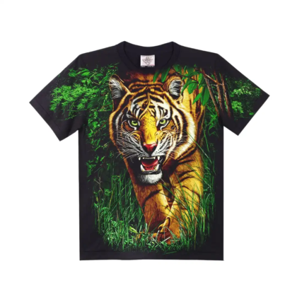 Primary display of a fierce tiger jungle graphic t-shirt.