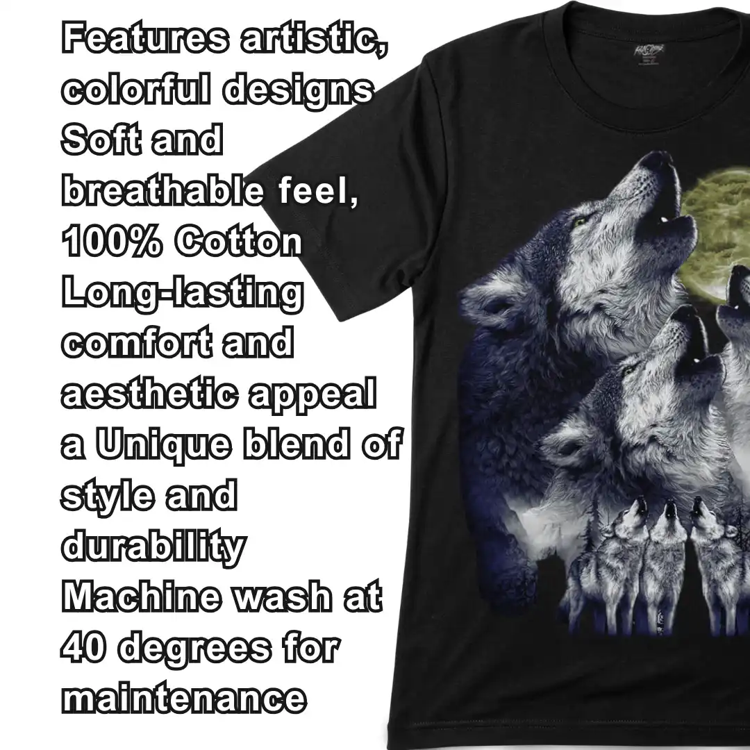 Howling Wolf Pack Full Moon Tee—Glow Magic - Magic Mystic Shoppe Close-up of aHowling Wolf Pack Full Moon Tee fabric quality.
