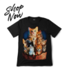 Promotional graphic Kittens Cat Basket T-shirt with a "Shop Now" call to action.