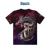 Back view of a black t-shirt featuring a Magic Dragon Mystic Princess in a fantasy landscape.