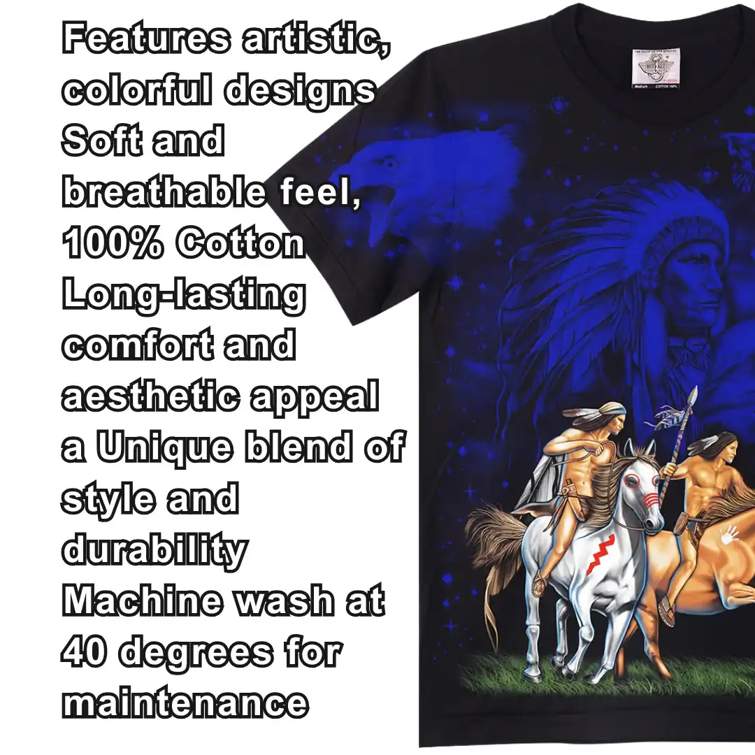 Native Warriors Horseback Graphic Tee — Glow Magic - Magic Mystic Shoppe Native Warriors Horseback Riding close-up texture shot of the 100% cotton fabric.