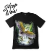 Promotional graphic showing a Soaring Eagle Waterfall Graphic Tee with a "Shop Now" call to action.